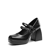 DREAM PAIRS Women's Platform Mary Jane High Chunky Closed Toe Heels Block Square Toe Double Strap Dress Pumps Fashion Party Y2K Shoes,Size 8,Black-Pu,DWUMPU2572