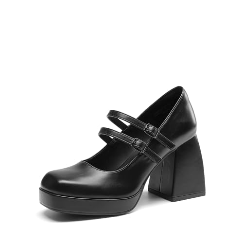 DREAM PAIRS Women's Platform Mary Jane High Chunky Closed Toe Heels Block Square Toe Double Strap Dress Pumps Fashion Party Y2K Shoes