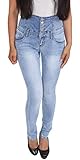 Damen High Waist Corsagen Skinny Röhrenjeans Slim Fit Jeans Stretch Hose Hochbund Blau