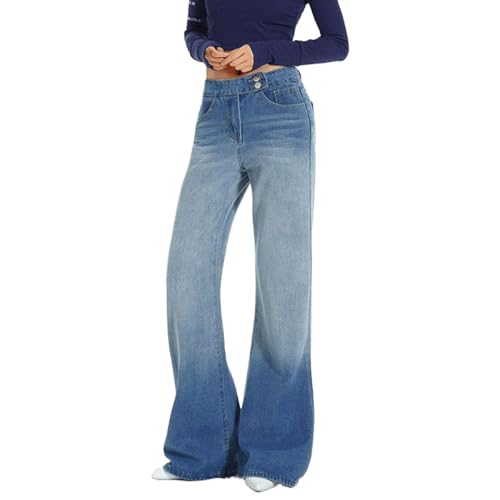 Women's Sweatpants Jeans Stretchy Mid Rise Wide Leg Flare Jeans Baggy Bell Bottom Denim Pants with Pockets