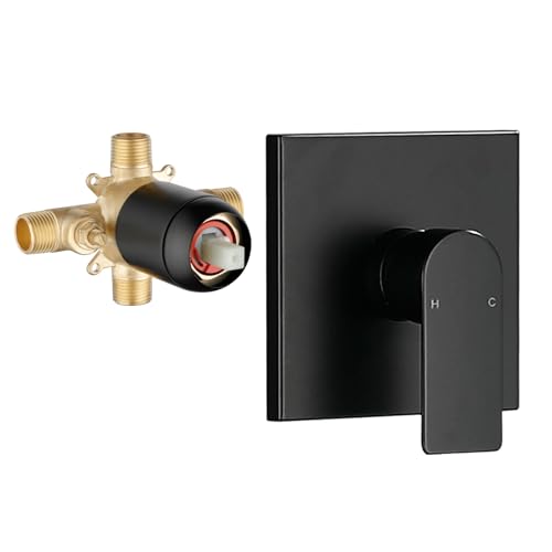 2 Function Shower Valve Kit Single-Handle Shower Valve and Trim Kit Shower Faucet Handle Bathroom Shower Control Valve Kit Rough-In Shower Trim Kit Shower Mixing Valve Matte Black