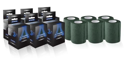 Image of A-Tape Breathable Self Adhesive Cohesive Bandage Wrap - Athletic Non-Woven for Sports, Medical Use, Injuries, Knee & Wrist Support - Suitable for Humans & Pets (Forest Green, 7.5 cm Pack Of 6) | Cohesive Bandage