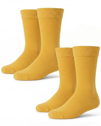 Syhood 2 Pairs Mens Dress Socks Fathers Day Combed Cotton Anti Odor Quick Dry Moisture Wicking Size 8-14 Crew Socks(Yellow)