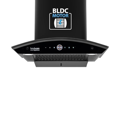 Image of Hindware Smart Appliances | Nadia BLDC 60 IN Kitchen Chimney | 1600 CMH |Curved Glass | Filterless | Auto Clean | Touch Control, Motion Sensor | 12 Yrs Warranty on Motor & 3 Yrs on Product (Black)