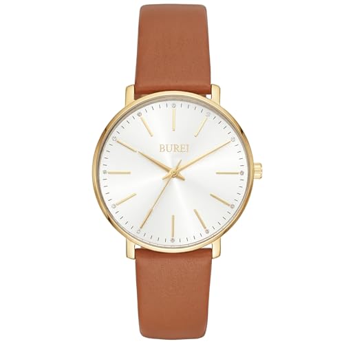 BUREI Frauen Uhren Mode Minimalistisch Analog Leder Quarz Wasserdicht Uhren für Frauen
