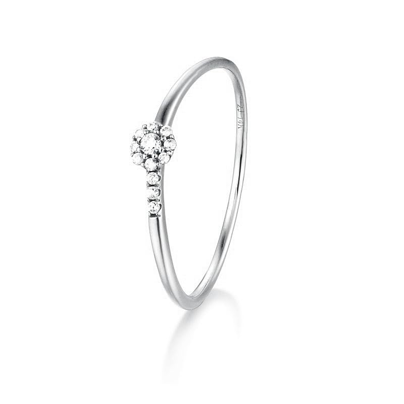 Anello di fidanzamento da donna, fantasia, anello indice, impilabile, sottile, con taglio rotondo, moissanite in oro bianco 9 carati, misura 54 (17,2)