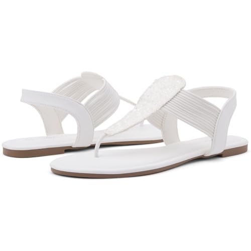 Image of Shoe Land Women's Flat Sandals - Fashion Thong & Gladiator Style with Elastic Strappy String Ankle Strap, Dressy Casual Comfortable Daily Wear, Trendy 2025