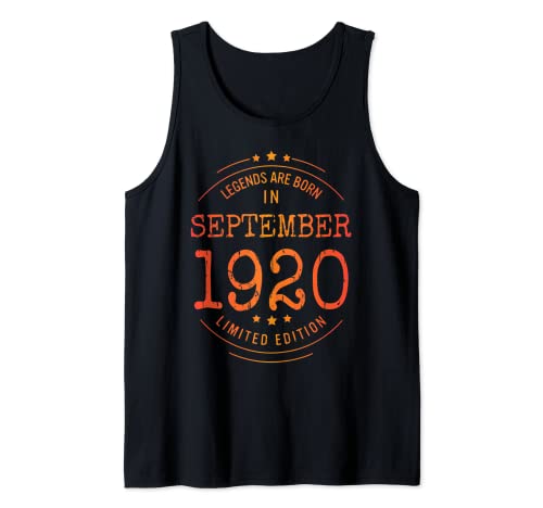 Cumpleaños Septiembre 1920 Edición Limitada Regalo Vintage Camiseta sin Mangas