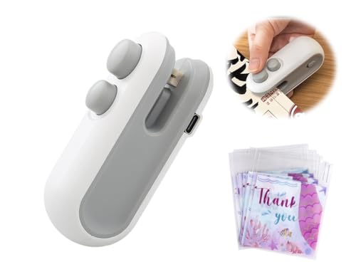 Hitopin 1 Pieza 2 en 1 Mini Sellador de Bolsas, 2 en 1 Bag Sealer con Cortador, Mini Selladora de Láminas, Mini Sellador de Láminas, Recargable por USB,Frigorífico Adsorbible(Blanco)