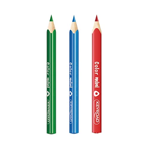 KEYROAD Mini Buntstifte Dreikantform - 12 Stück - Länge: 85mm/ Mischfarben / Erwachsene und Kinder/ Ideal für MalbücherLoch zum Aufhängen/ Komfortabel Handflächengriff für Kleinkinder