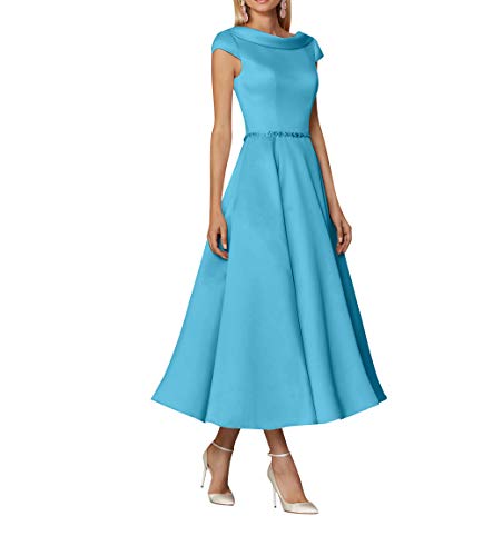 Royaldress Damen 2020 Neu Elegante Abendkleider Satin cocktailkleider festeliche Kleider Kurzarm wadenlang -34 Hell Blau Cover