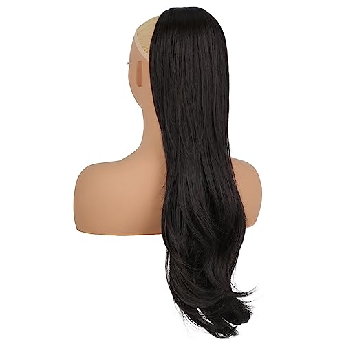 PORSMEER Ponytail Extension,Drawstring Ponytail Hair Extensions Black Color 26 Inch Long Natural Straight Wavy End Synthetic Hairpiece for Women Girls Daily Use/Party - Image 4