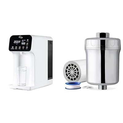 iSpring RCD100 5-Stage Countertop Reverse Osmosis System, Instant Hot RO Water Dispenser & SF1S 15-Stage High Output Universal Shower Filter