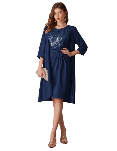 GRACE KARIN Abito da Donna 2 Pezzi per Occasioni Speciali Cardigan in Chiffon Abiti per La Madre della Sposa per Invitati al Matrimonio Blu Navy