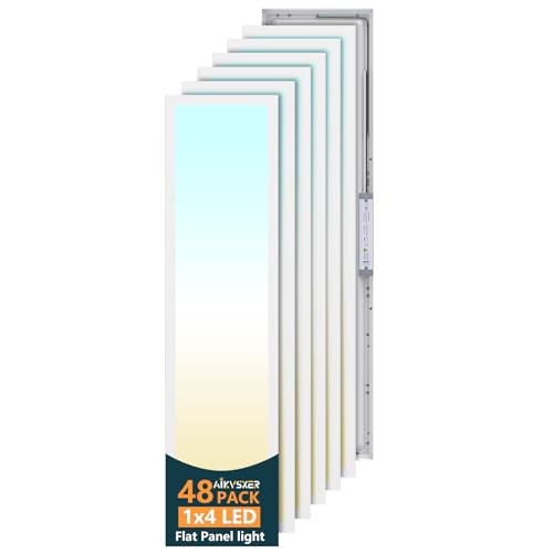 AIKVSXER 48 Pack 1x4 LED Flat Panel Light, 50W 5500LM Surface Mount Ceiling Fixture, 3CCT (3000K/4000K/5000K), Ultra-Thin 48In, 10-100% Triac Dimmable for Kitchen, Garage, Office, Basement