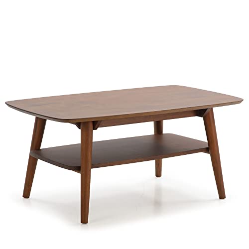 HOMN LIVING Table Basse Palma 1 Trou Couleur Noyer, Bois Massif, 100 cm (Largeur) 60 cm (Profondeur) 45 cm (Hauteur)