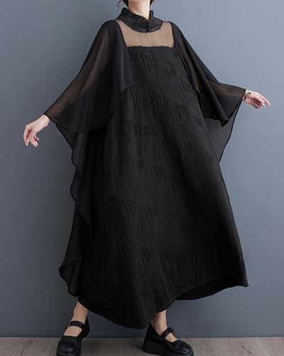 Oversized Solid Color Batwing Half Sleeve Flowy Hem Dress for Women