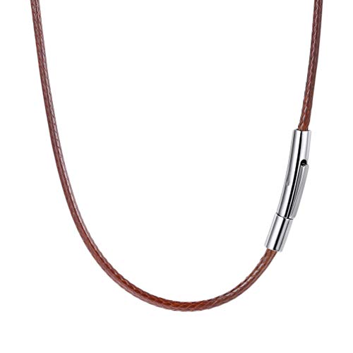 PROSTEEL Men's Faux Leather Waterproof Necklace 2 mm/3 mm Black Brown Cord Chain with Stainless Steel Clasp – Length 41/46/20/22/24/26/28/76 cm 55 Centimetres Brown-2mm