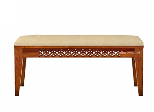 Image of Sheesham Wood Dining Table 6 Seater with Bench for Dining Room in Honey Finish