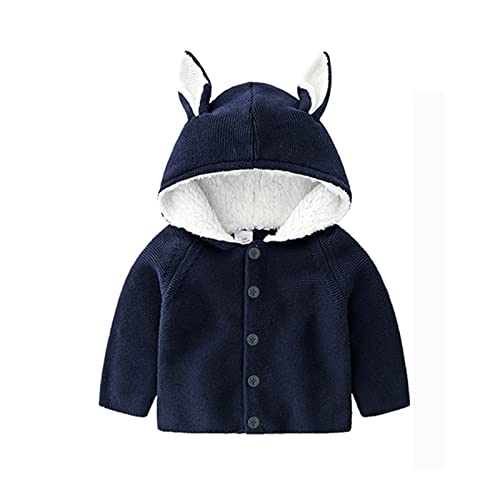 Kids Boys Girls Fleece Knit Hooded Jacket Long Sleeve Button Bunny Ear Cardigan Coat Fall Winter Warm Outwear