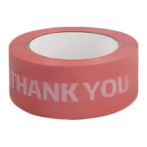 FTTIKI 1.77" x 110 Yards Thank You Tape Decorative Shipping Packing Tape,1Roll(White Font on Pink Background) Cover