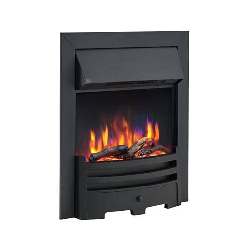 FLAMEKO Verona 16’’ Fireplace Insert, 2000W Heater, Black/Brass/Chrome Trim, Bauhaus Fret, 9 Colour Flame Effect, Remote Control