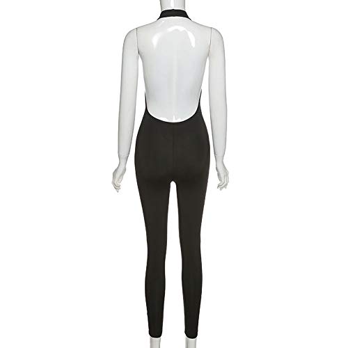 LuFeng Women\'s Sexy Bodycon Halter Deep V Neck Backless Party Long Jumpsuits Romper Black - Thumbnail 5