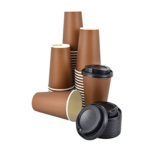 DUE ESSE S.N.C. DI SABATINI ALDO & C. PZ 50 BICCHIERI MARRONI IN CARTA DA 16 OZ (470 ML) + PZ 50 COPERCHI NERI CON BECCUCCIO IDEALI PER ASPORTO CAPPUCCINO, CAFFE AMERICANO E CIOCCOLATA CALDA