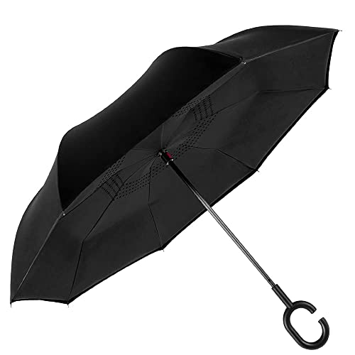 Eez-Y Windproof Travel Umbrella Reverse Umbrella Bundle- Large Strong Umbrellas For Rain - Double Vented Canopy For Men & Women #TOP2
