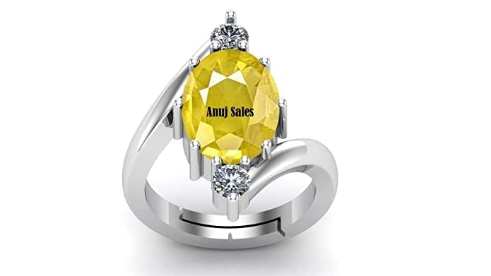 Ring mit natürlichem gelbem Saphir im Ovalschliff, 7,25 Ratti-Stein, ovale Form, facettierter Schliff, für Damen und Herren, Messing, Saphir, versilbert, Damenring