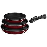 Juego de sartenes de cocina Hausklein set de 3 piezas de aluminio antiadherente con mango desmontable color bordo