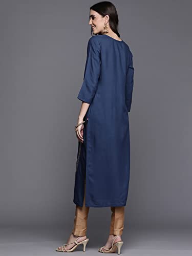 Image of Varanga women peach straight kurta with gold print