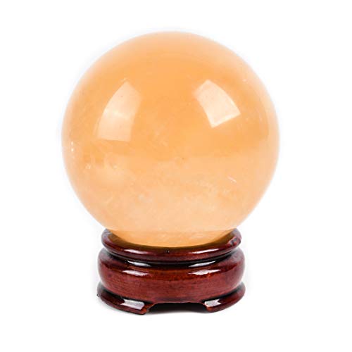 NUZUJX Natural Citrine Healing Crystal Gemstone Ball Divination Sphere Sculpture Figurine with Wood Stand Feng Shui Chakra Aura Home Desk Decor