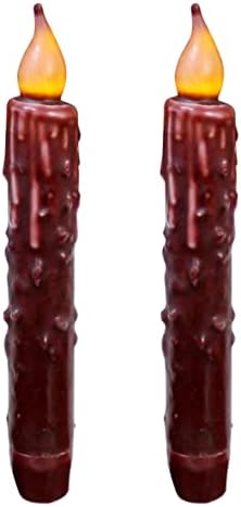 CVHOMEDECO. Real Wax Hand Dipped Battery Operated LED Timer Taper Candles Country Primitive Flameless Lights Décor, 6-3/4 Inch, Burgundy, 2 PCS in a Package