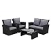 MeXo Polyrattan Lounge Set - Gartenlounge für 3-4 Personen Gartenmöbel Set Frei kombinierbare Elemente Sitzgruppe mit Gartensofa, Sessel, Hocker Beistelltisch mit Sitzkissen