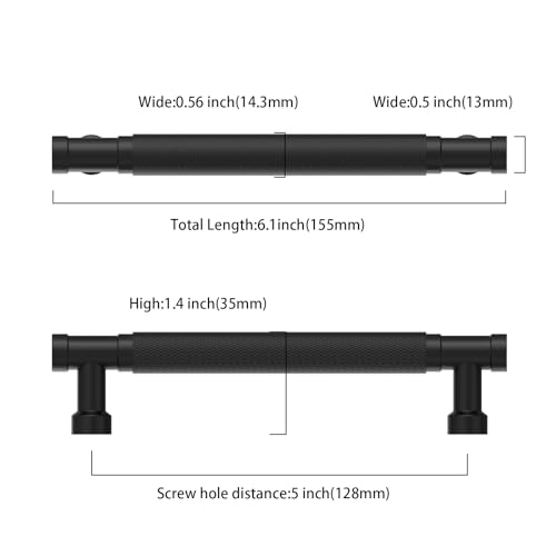 Asidrama 10 Pack 5 Inch(128mm) Matte Black Cabinet Pulls Knurled Kitchen Cabinet Handles, Cabinet Pulls Kitchen Cabinet Hardware for Cupboard Drawer Pulls by Asidrama - Used condition - Image 2