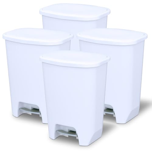 Image of Glad 4 Pack 20 Gal Trash Can - Plastic Kitchen Waste Bin with Odor Protection of Lid - Hands Free with Step On Foot Pedal and Garbage Bag Rings, White