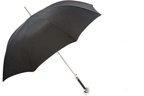 Pasotti Ombrelli Lux Silver Skull Black Luxury Walking Stick Umbrella W33