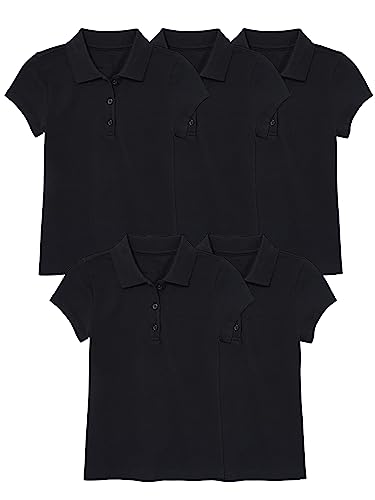 Galaxy by Harvic 5-Pack Girl's Short Sleeve Stretch Pique Polo Shirt (Sizes, S-2XL)