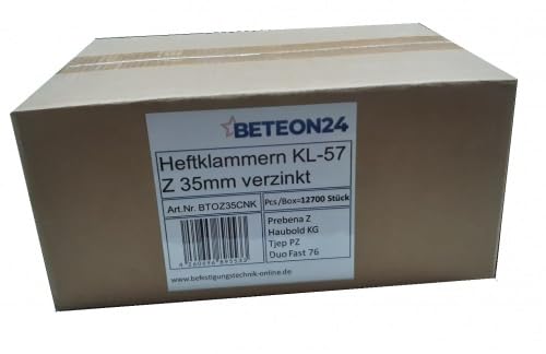 Beteon24 - Heftklammern z 35 cnkha 35mm verzinkt Prebena z Haubold kg 725 KL-57 (1Box=127 Mille)-EN15138