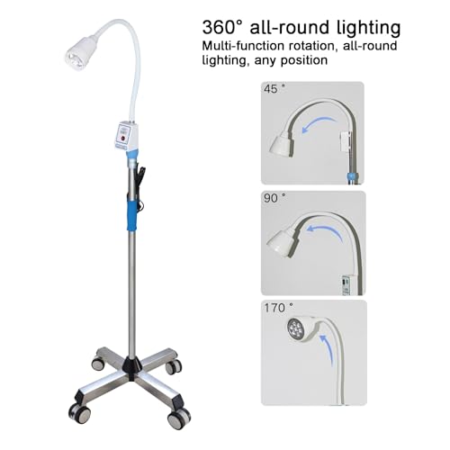 Lampe d'éclairage dentaire-oral à LED 7W avec col de cygne flexible et base à roues mobile - 4