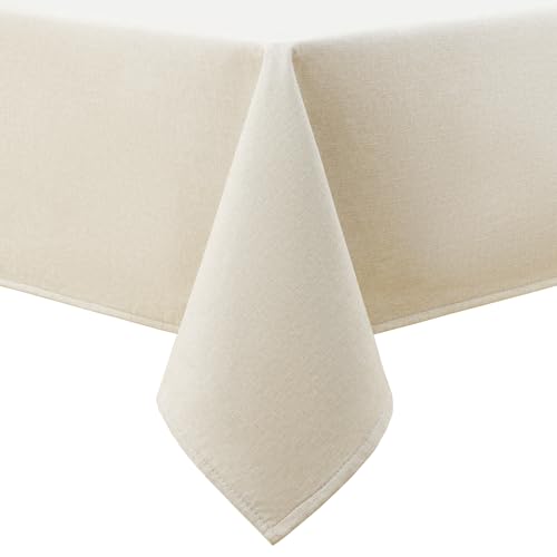smiry Faux Linen Table Cloth Rectangular 140x100cm, Water resistant Tablecloth with Flannel Backing, Thick Fabric Washable Table Cover for Dining Party and Outdoor, Beige