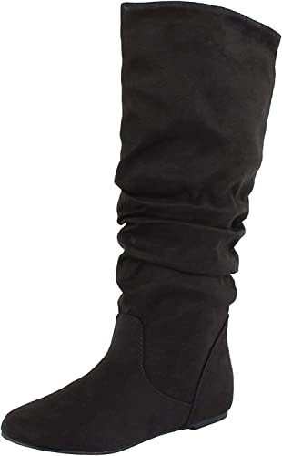 Soda Women's Zuluu Slouchy Faux Leather Knee HIgh Flats Boots