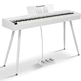 BAKAJI Tastiera Musicale Elettrica con 88 Tasti Reattivi con Pedaliera a 3 Tasti, Pianoforte con 880 Toni e 80 Brani Demo, Strumenti Musicali con Uscita per Cuffie e Connessione MID (Bianco)