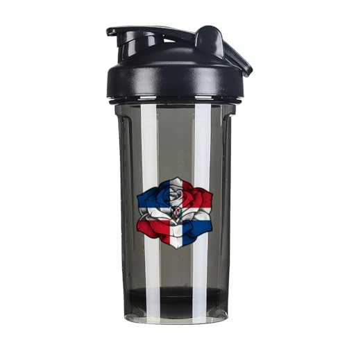 Rose Dominican Republic Flag 18 Ounce Shaker Bottle Drink Mixer Leak-proof Pre Workout Protein Shakes Meal Replacement Shakes Bottles 500ML/18 Oz Black&-3