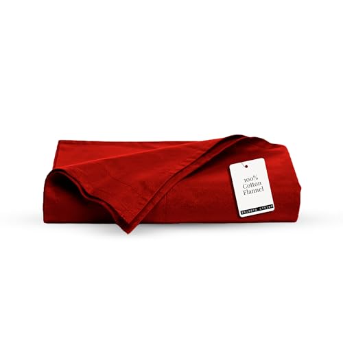 Image of Tribeca Living King Cotton Flannel Flat Sheet Only 170-GSM - Oversized 112 x 106 Inch Dimensions for Generous Bed Coverage - Soft Breathable Bedding in Deep Red