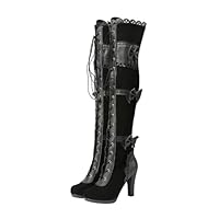 Thigh High Boots for Women Stretch Chunky High Heel Boot Stylish Side Zipper Lace Up Bow Comfy Steampunk Gothic Over The Knee Boots Outdoor Party
