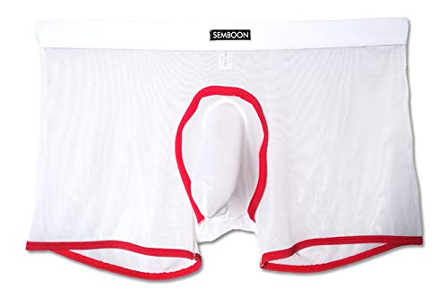 Semboon Men's Transparent Soft Mesh Penis Sheath Boxer Briefs Trunks Underwear