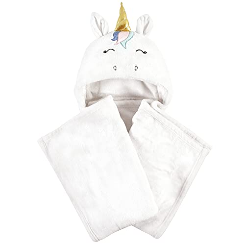 Image of Hudson Baby Unisex Baby and Toddler Hooded Animal Face Plush Blanket, Multicolor Unicorn, One Size