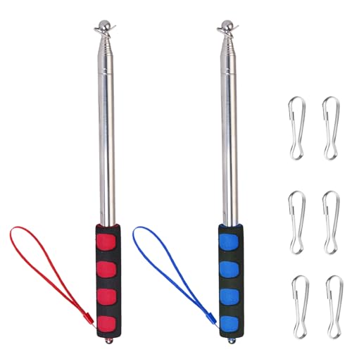 2 PCS 8.2ft Telescopic Flag Poles,Stainless Steel Handheld Portable Extendable Retractable Flagpoles with Clips,Anti-Slip Grip,Telescoping Banner Flag Pole Pointer for Tour Guide,Teachers,Festival